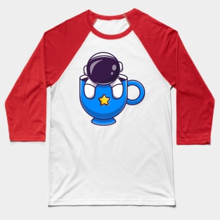 Cute Astronaut In Cup Coffee Cartoon Baseball T-Shirt